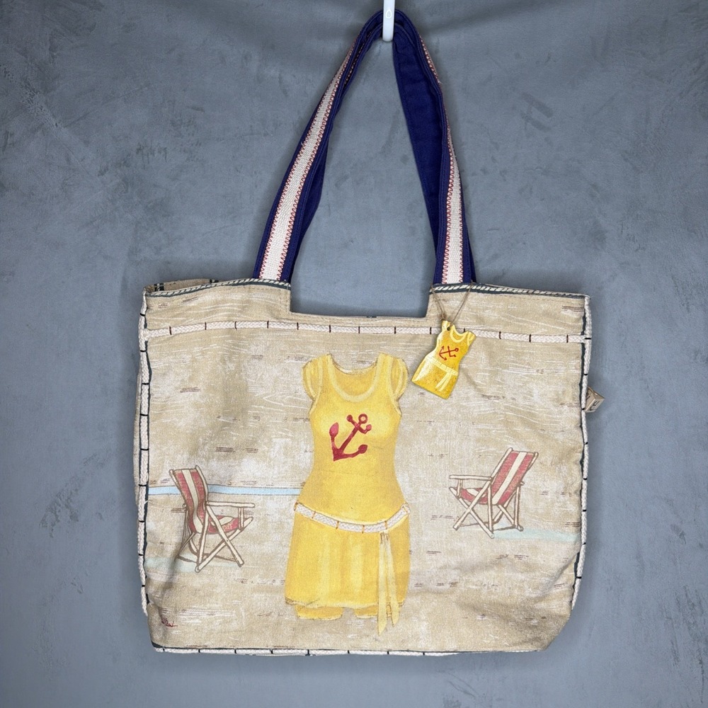 Paul Brent Beach Tote Bag Nautical Anchor Art Canvas Zip Top Large Shoulder Bag